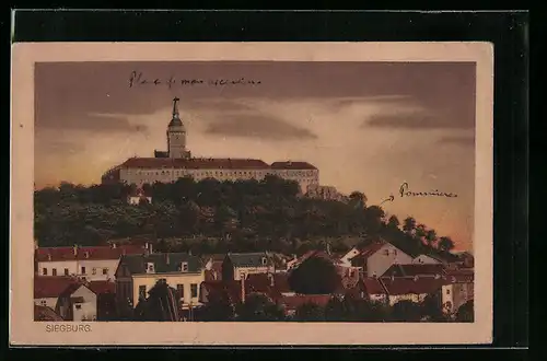AK Siegburg, Teilansicht mit Burg