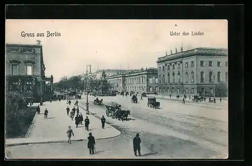 AK Berlin, Strasse Unter den Linden mit Denmal