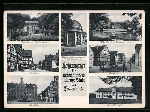 AK Hofgeismar /Hessen, Jugenherberge, Marktplatz, Schloss Schönburg Bad Gesundbrunnen