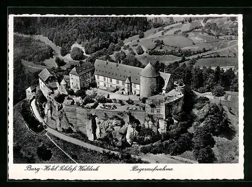 AK Waldeck, Burg-Hotel Schloss Waldeck, Fliegeraufnahme