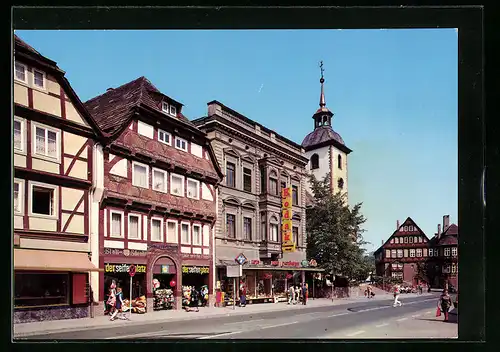 AK Höxter an der Weser, Marktstrasse mit Geschäften und St. Nikolai-Kirche