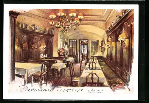 AK München, Restaurant Boettner, Theatinerstrasse 8, Innenansicht