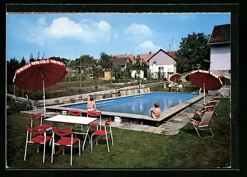 AK Birkenfeld /Ufr., Pension Gasthaus zum Stern mit Schwimmbecken