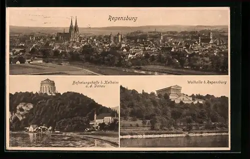 AK Regensburg, Walhalla und Befreiungshalle b. Kelheim a. d. Donau