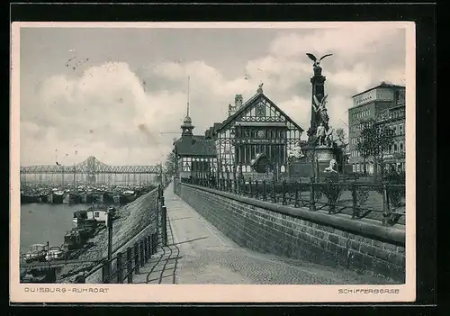 AK Duisburg-Ruhrort, Schifferbörse, Brücke