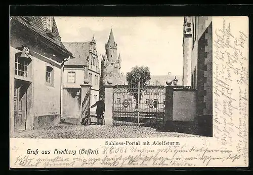 AK Friedberg /Hessen, Schloss-Portal mit Adolfsturm