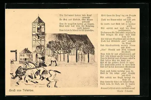 Künstler-AK Teterow, Gruss mit Gedicht von Marie Schmidt