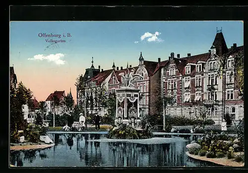 AK Offenburg i. B., Partie aus dem Volksgarten