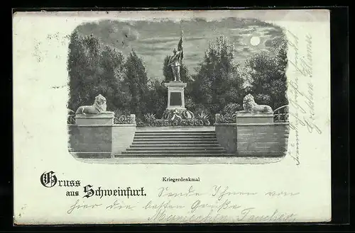 Mondschein-Lithographie Schweinfurt, Das Kriegerdenkmal im Licht des Mondes