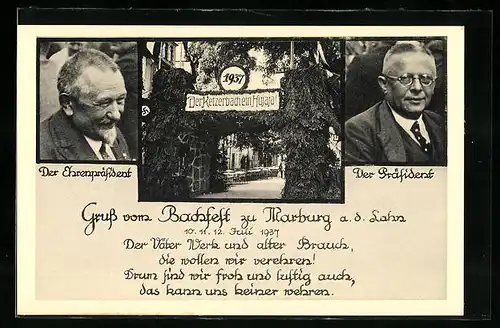 AK Marburg a. d. Lahn, Bachfest 1937, Ehrenpräsident und Präsident