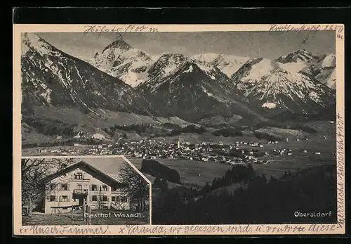AK Wasach /B. Allgäu, Gasthof Wasach mit Blick gegen Oberstdorf