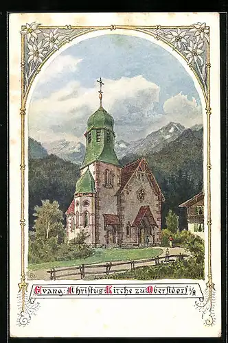 Künstler-AK Oberstdorf i. A., Evang. Christus-Kirche