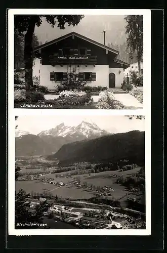 AK Bischofswiesen, Landhaus Weltz, Gesamtansicht aus der Vogelschau
