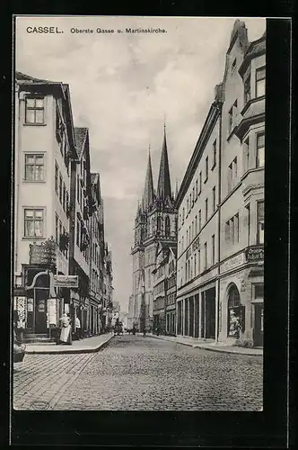 AK Cassel, Oberste Gasse und Martinskirche