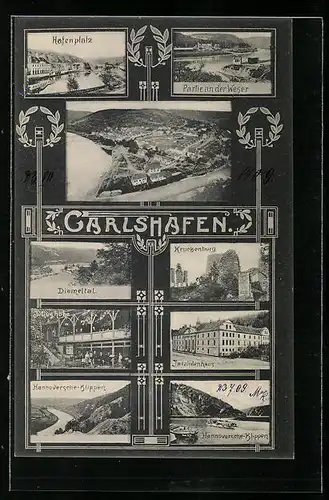 AK Carlshafen, Weserpartien, Hafenplatz, Diemeltal, Invalidenhaus