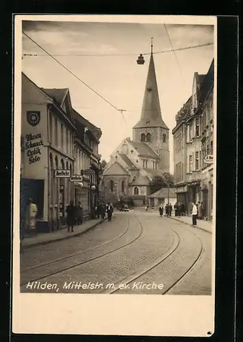 AK Hilden, Mittelstrasse mit ev. Kirche