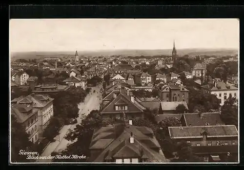 AK Giessen, Blick von der Katholischen Kirche auf den Ort mit Strassenpartie