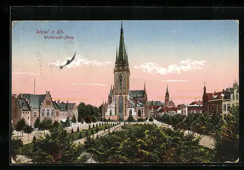 AK Wesel, Blick auf den Wilibrordi-Platz mit Kirche