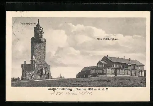 AK Grosser Feldberg i. Taunus, Altes Feldberghaus und Feldbergturm