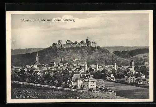 AK Neustadt a. Saale, Teilansicht mit Ruine Salzburg