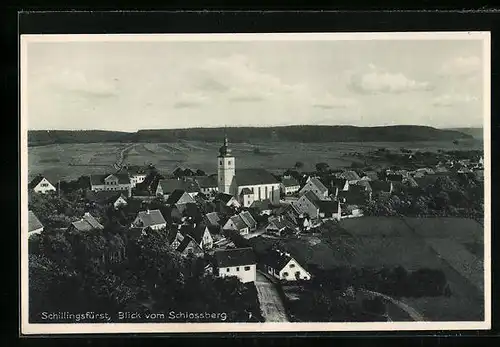 AK Schillingsfürst, Blick vom Schlossberg mit Kirche