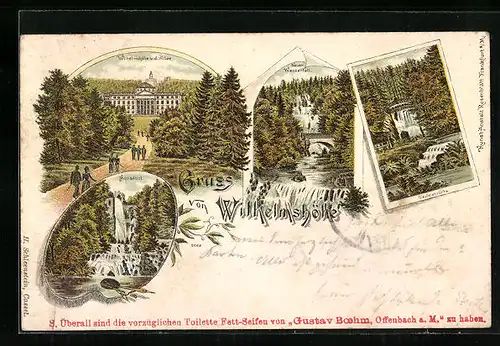 Lithographie Kassel-Wilhelmshöhe, Teufelsbrücke, Aquaduct, Neuer Wasserfall