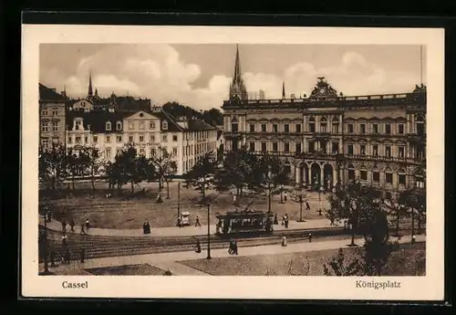 AK Kassel, Königsplatz mit Hotel König von Preussen und Strassenbahn