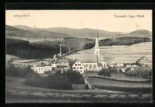 AK Teisnach /Bayr. Wald, Ortspartie mit Kirche und Arber
