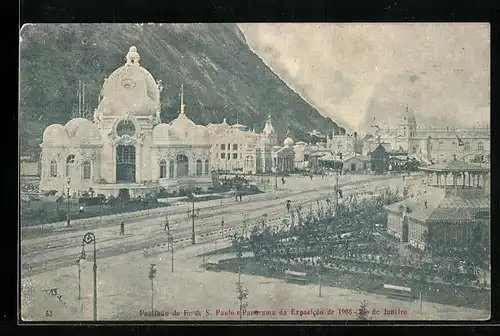 AK Rio de Janeiro, Pavilhao de S. Paulo e Panoprama da Exposicao de 1908