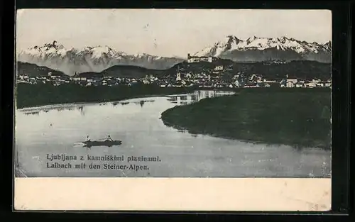 AK Laibach, Ortsansicht mit den Steiner-Alpen