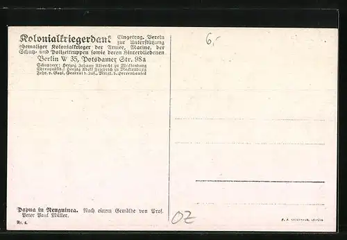 Künstler-AK Neuguinea, Ortspartie mit Papua