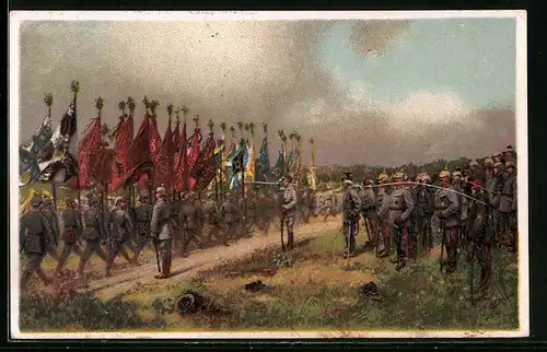 AK Fahnenparade deutscher Soldaten in den Argonnen