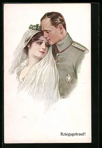 AK Soldat in Uniform mit Braut, Soldatenliebe