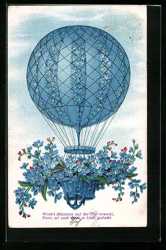 Präge-AK Ballon aus Vergissmeinnicht, Blumenbild