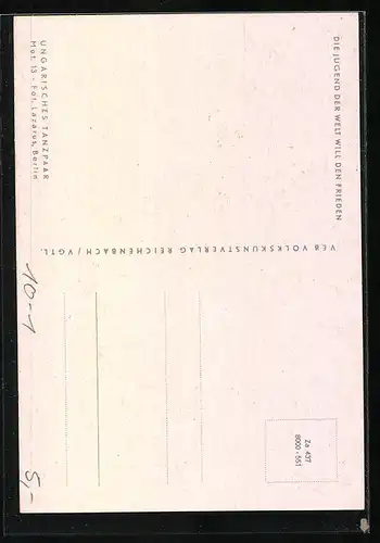 AK Ungarisches Tanzpaar in Tracht, DDR-Propaganda