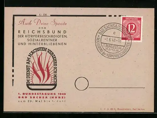 Künstler-AK Bad Sachsa /Harz, 1. Bundestagung des Reichsbund der Hinterbliebenen 1948