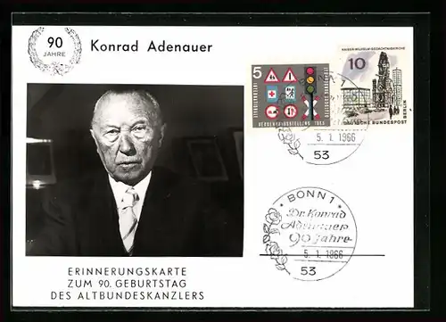AK Konrad Adenauer, Erinnerungskarte zum 90. Geburtstag
