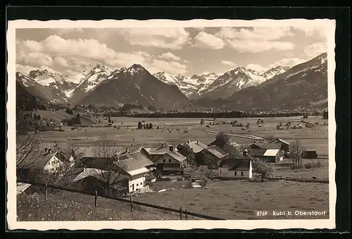 AK Rubi bei Oberstdorf, Blick auf das Dorf, Alpen-Panorama