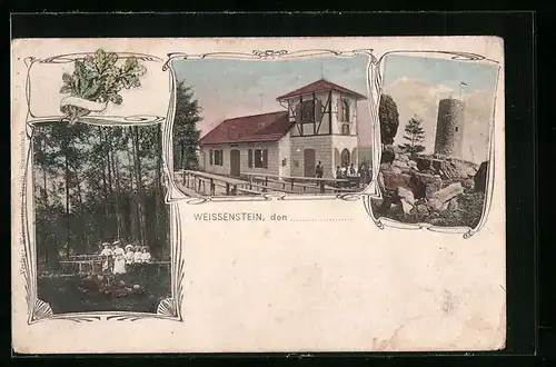 AK Stammbach, Gasthaus Weissenstein, Garten, Turm