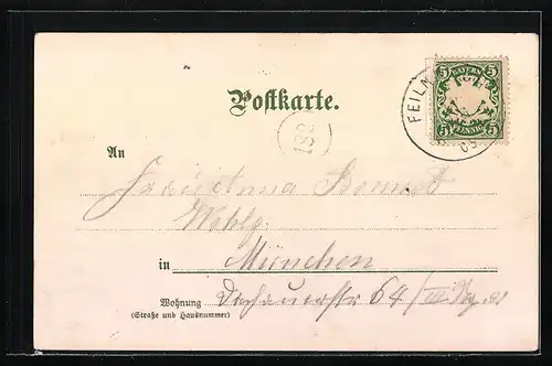 Lithographie Eibsee, Ortsansicht mit Zugspitze