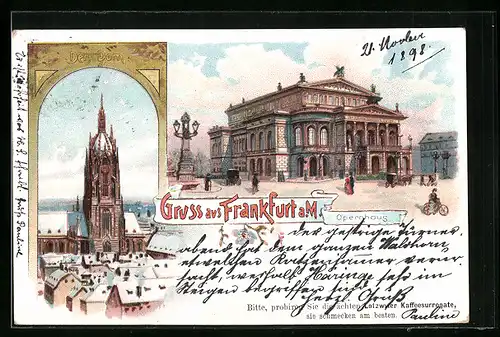 Lithographie Frankfurt a. M., Opernhaus und Dom