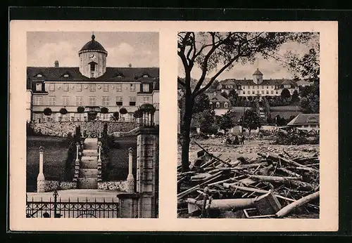 AK Bad Gottleuba, Vor dem Eingang vor und nach dem Unwetter am 8. /9. Juli 1927, Hochwasser