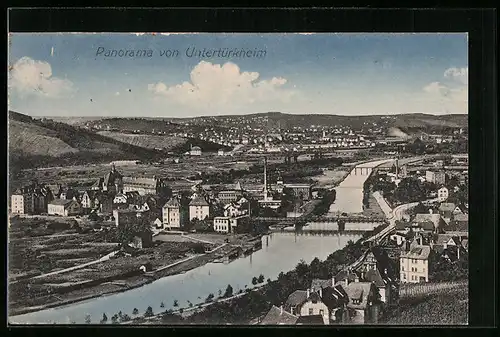 AK Untertürkheim, Panorama mit Flusslauf