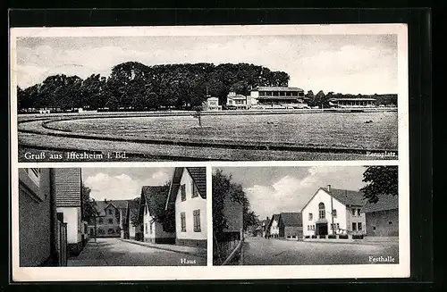 AK Iffezheim i. Bd., Rennplatz, Haus und Festhalle