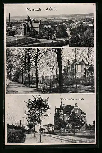 AK Neustadt / Orla, Promenade, Wilhelm Ernst-Strasse, Ortspanorama