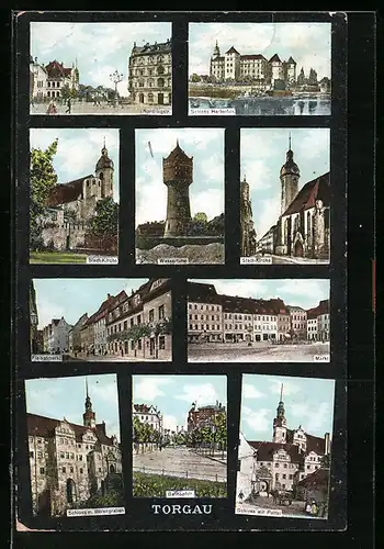 AK Torgau, Schloss Hartenfels, Stadt-Kirche, Wasserturm