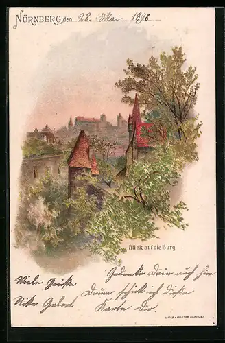 Lithographie Nürnberg, Blick auf die Burg