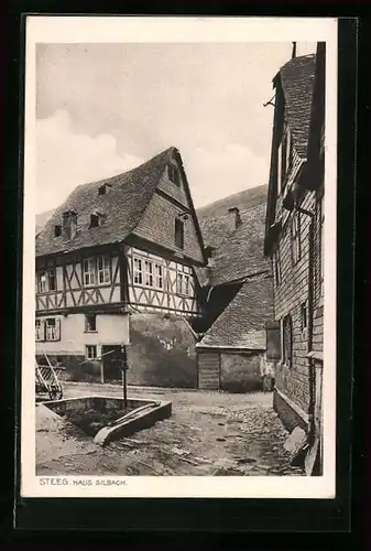 AK Steeg, Haus Silbach mit Strassenpartie