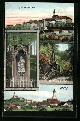AK Erling, Ortsansicht, Kloster Andechs, St. Elisabeth Brünnlein