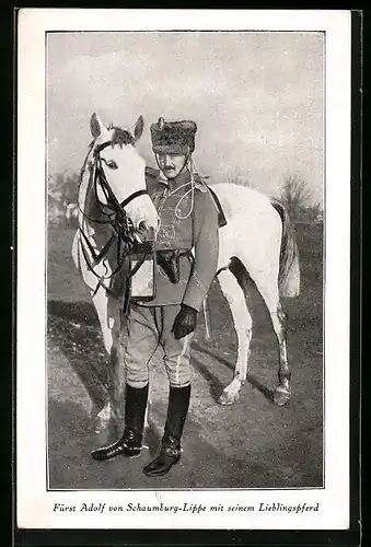 AK Fürst Adolf von Schaumburg-Lippe in Uniform mit seinem Lieblingspferd